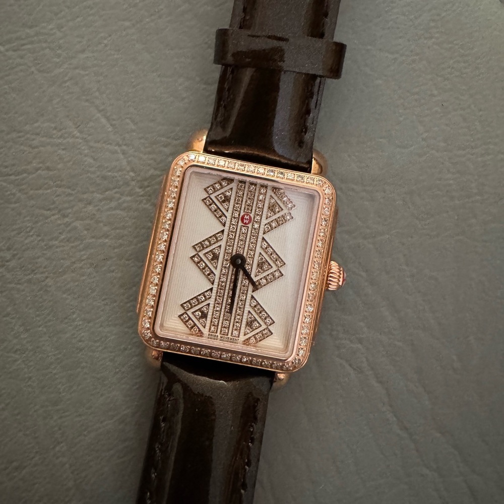 NIB Michele Rose Gold Diamond Deco II Watch
